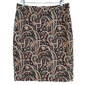 J. CREW No 2 Pencil Skirt in Feather Paisley Navy Blue 6